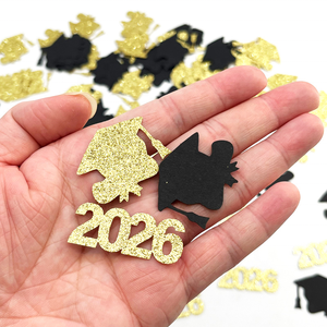Coriandoli per Laurea 2026, 100 Pezzi, Glitter per Centrotavola, Cappello e Stella, Coriandoli Neri e Oro per Festa di Laurea - Product Image 1