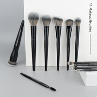 Ensemble de pinceaux cosmétiques en fibres synthétiques noires de la série S avec manche en bois, pour fond de teint, poudre libre, double embout, sourcils, logo personnalisable