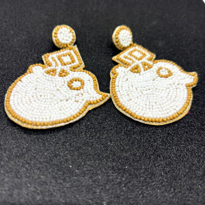Handmade Colorful <b>Beaded</b> Flower Oval Shape Earrings White Gold <b>Threaded</b> Pearl Embroidery Craft Jewelry Women's Party Accessory - Product Image 1