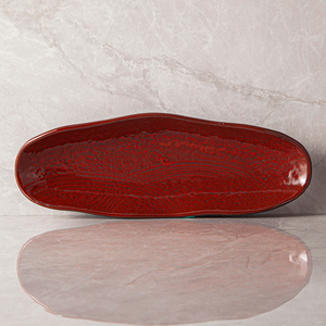 Vajilla de Porcelana, Plato para Sushi y Platos para <span class=keywords><strong>Restaurante</strong></span>, Platos Japoneses Rústicos Rojos, Vajilla Mexicana para Tacos, Plato Oblongo Curvo - Product Image 3