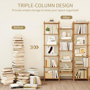 Estantería Abierta de Bambú Natural de 3 Columnas, Estantería Escalonada Multi-Nivel Independiente para Sala de Estar, <span class=keywords><strong>Dormitorio</strong></span> y Oficina, Almacenamiento y Exhibición - Product Image 5