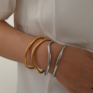 היפואלרגנית נירוסטה צמיד פתוח צורה לא סדירה עמיד למים שני השרוול שכבות של מלג יד ליטוש תכשיטים - Product Image 2