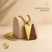 Collier pendentif en acier inoxydable 316L plaqué PVD or 18 carats avec incrustation de bois naturel - Bijou élégant et minimaliste pour usage quotidien, cadeau OEM