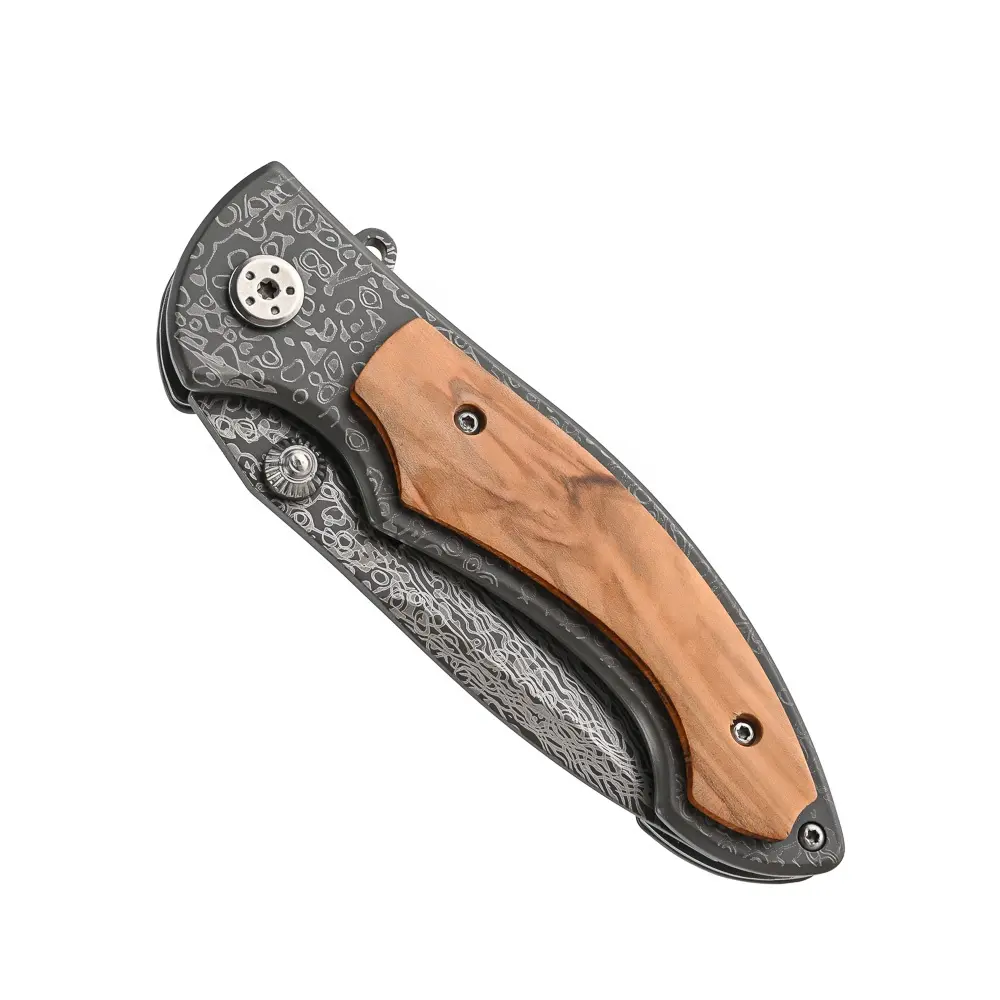 Tùy Chỉnh Damascus Titan Lớp Phủ Khắc Gỗ Xử Lý Gấp Cắm Trại Survival Chiến Thuật Bỏ Túi Dao