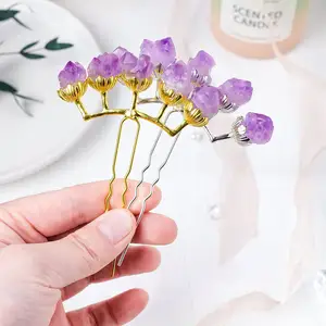 New arrival Natural crystal handicrafts Amethyst tooth flower Hairpin hair ornaments for ladies decoration