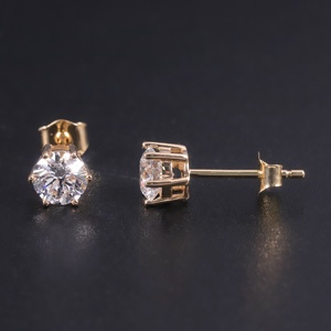 S03A Permanente Personalizado 6 Puntas Pendientes de oro amarillo Redondo 5mm Cvd Hpht Lab Grown Diamond 10K 14K 18K Pendientes de oro - Product Image 3