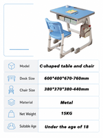 Ensemble bureau et chaise ergonomiques pour enfants, bleu clair, hauteur réglable, pour chambre, salle de classe, maison, école et garderie