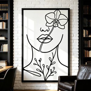 Peinture à l'huile moderne sur toile, sur mesure, lignes fines, <span class=keywords><strong>portrait</strong></span> de <span class=keywords><strong>femme</strong></span> en <span class=keywords><strong>noir</strong></span> <span class=keywords><strong>et</strong></span> <span class=keywords><strong>blanc</strong></span>, art botanique, fait main, décoration murale intérieure - Product Image 1