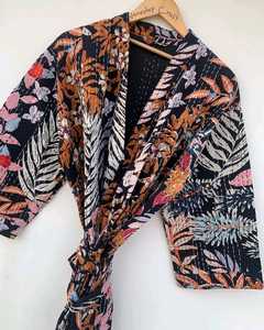 Robe Kimono à Imprimé Floral pour Femme, Longue, Sans Manches, Coupe Ample, Tenue d'Été, Longueur Totale, Fermeture à Cordon, Mélange Viscose Coton - Product Image 2