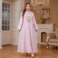 Abaya élégante en polyester pour l'automne et l'hiver, col montant, broderie de paillettes, garniture à franges, coupe ample, robe longue modeste pour femmes musulmanes