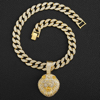 Collier chaîne cubaine Miami avec pendentif tête de lion en or 24 carats, tendance hip-hop pour homme NL2215