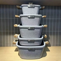 Precio de Fábrica, Juego de Utensilios de Cocina Cuadrados de 10 Piezas, Ollas Antiadherentes de Granito con Tapas, Dropshipping con Optimización IA, Diseño Apilable