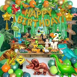 Decoraciones de Globos para Fiesta Temática de Dinosaurios y Selva, Globos de Animales en Naranja, Verde, Dorado Cromado y Globos de Aluminio con la Frase 'Feliz Cumpleaños' - Product Image 2