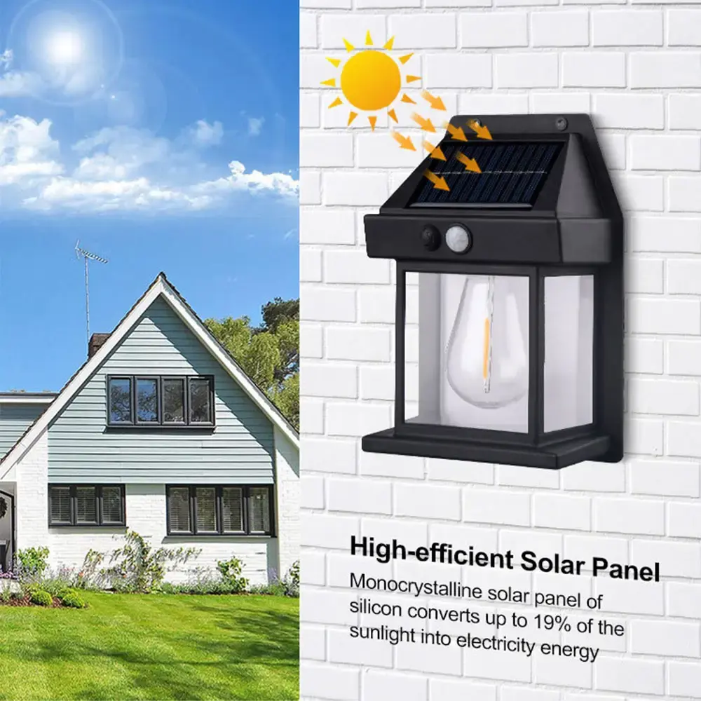 Luces solares de jardín al aire libre de alta calidad, aplique de pared de tungsteno, Sensor de movimiento, lámpara de pared impermeable Solar