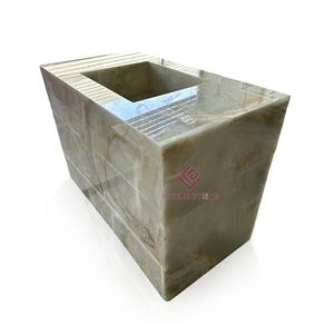 فاخر من الرخام العقيق الأخضر مع درج للحمام الحديث عروق ذهبية فريدة نمط أبيض دسم - Product Image 3