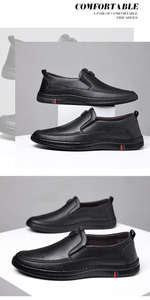 Leather Upper Men's Business Casual Waterproof Anti-Slip Breathable Platform <b>Soft</b>-<b>Soled</b> Slip-On <b>Shoes</b> for Spring/Autumn - Product Image 6