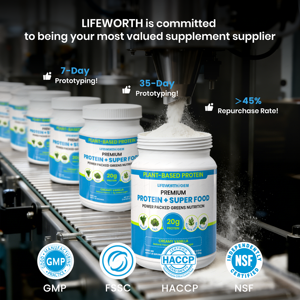 אבקת חלבון טבעוני Lifeworth + 50 מזונות-על, בטעם וניל - 21 גרם חלבון צמחי, 8 גרם סיבים פרה-ביוטיים - Product Image 2