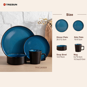 Juego de vajilla de gres con efecto horno azul moteado, exterior negro, vajilla de cerámica recta, logotipo personalizado, venta al por mayor - Product Image 2