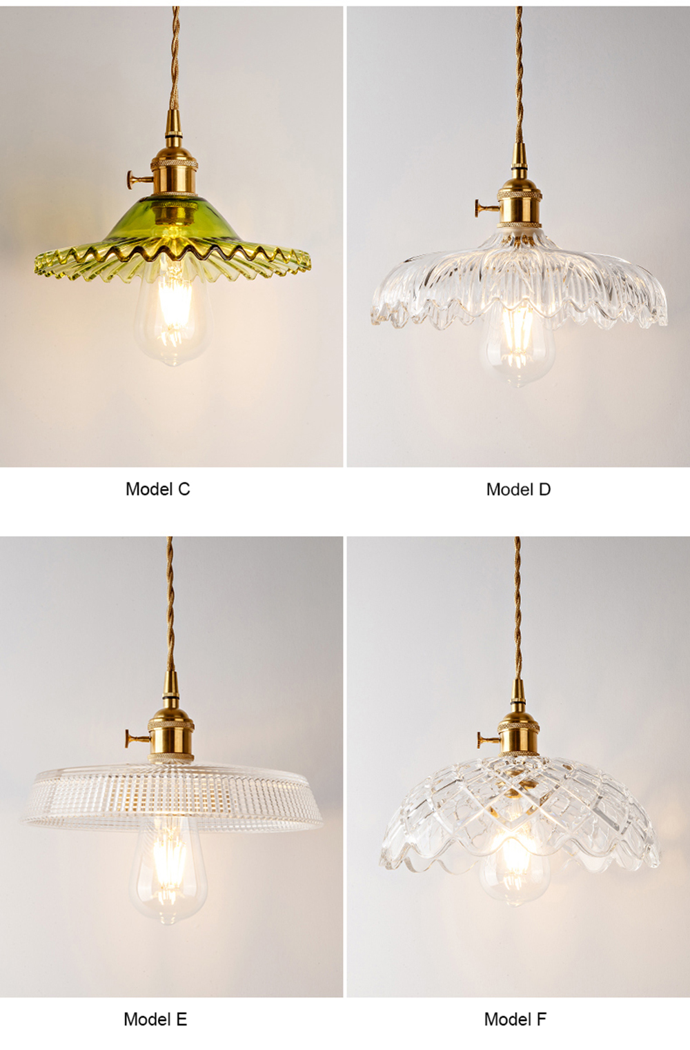 Pendant Lamp Glass Modern Loft Home Decor Light Fixtures Copper Brass Fixture Kitchen Dining Restaurant Hanging Lamp