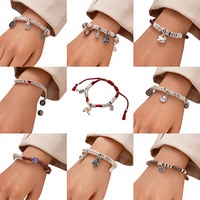 Nouveau Bracelet en Kevlar pour Femme, Style Chinois, avec Perles d'Argent Enroulées, Motif Bête Devorante d'Or, Fait Main, Réglable, Attire la Paix et la Richesse