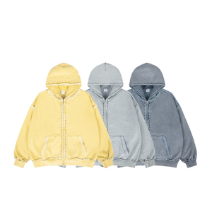 Cardigan à capuche <span class=keywords><strong>pour</strong></span> homme en polaire chaude personnalisé, épais, avec rivets et surpiqûres inversées, OEM - Product Image 1