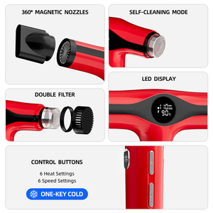 Asciugacapelli Ionico ad Alta Velocità con Motore BLDC 1600W, Asciugacapelli Professionale da Salone con Display LED, Beccucci Magnetici e Diffusore - Product Image 3