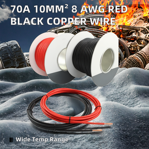 Câble en cuivre toronné à âme unique 70A, 10mm², 8 AWG, ROUGE NOIR, 12V 24V, isolation PVC à paroi mince, câblage automobile (5M-30M) - Product Image 2