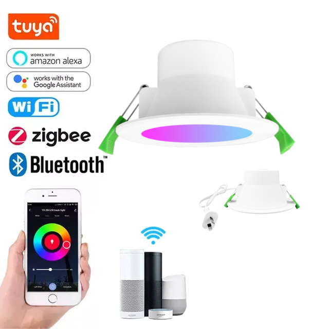 Smart Led Downlight 10w Voice Control Music WIFI Bluetooth Zigbee Google Alexa Smart Light Recessed Facial RGB Cct Spotlight