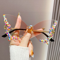 Luxe Diamant Unique Papillon Lunettes De Soleil Femmes Hommes Sans Monture Strass Lunettes De Soleil Populaire À La Mode Punk Lunettes Nuances