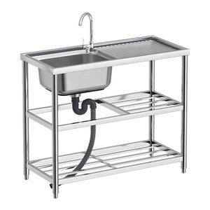 Évier autoportant en acier inoxydable, station de travail commerciale à bassin unique, évier de <span class=keywords><strong>cuisine</strong></span> à trou unique avec étagère de rangement - Product Image 3