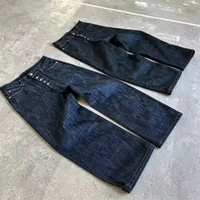 Jeans personnalisés de créateur à faible MOQ, cinq boutons, délavage moyen, denim brut 14oz, coupe droite ample, coton, style urbain, été
