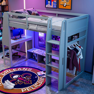 Children's <b>Bunk</b> <b>Bed</b> Multi Functional Combination <b>Bed</b> With Desk And Wardrobe Gray Solid <b>Wood</b> Frame Storage Bedroom Furniture - Product Image 3