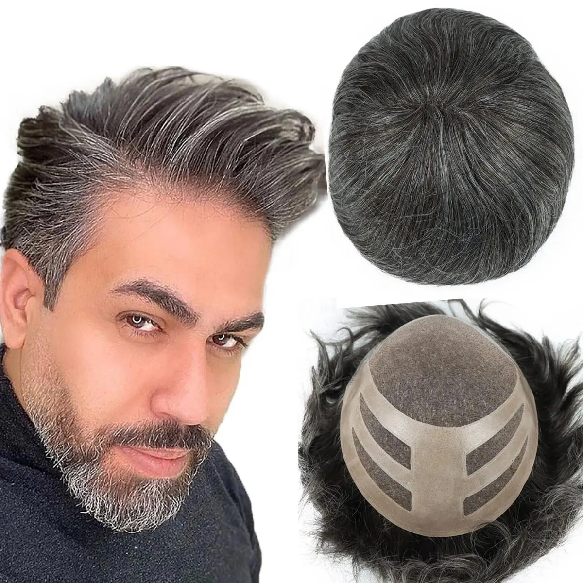 Bond Base #3 Brown Hair with 40% Grey Toupee Wig Man Hair Prothesis Fine Mono with Npu Toupee for Men