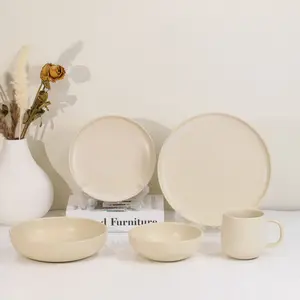 16pcs Wholesale Wedding Decoration Cream White Luxury Matt Color Glaze Porcelain Ceramic Dinner Set Stoneware Dinnerware Set