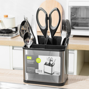 Porte-couverts en acier inoxydable à 4-7 compartiments, support de rangement de cuisine multifonctionnel, type rectangulaire sur pied - Product Image 3