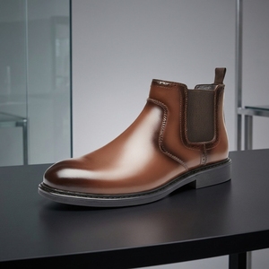 Botas <span class=keywords><strong>Chelsea</strong></span> de Plataforma con Punta Cerrada Estilo Británico para Hombre, Parte Superior de Cuero PU, Cierre Deslizante, Antideslizantes, Transpirables - Product Image 1