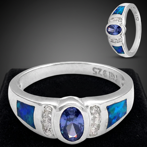 Women's 925 Silver Natural Sapphire Oval Cut Bezel Setting Trendy Engagement <b>Ring</b> - Product Image 3
