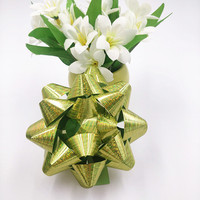 Nouvelles nœuds en ruban plastique à motif floral holographique brossé, couleur personnalisée, décoration de Noël, emballage cadeau