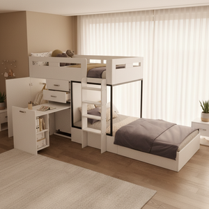 Letto a Castello Multifunzionale Bianco per Bambini <span class=keywords><strong>con</strong></span> <span class=keywords><strong>Scrivania</strong></span> Integrata, in Legno, per Camera da Letto - Product Image 1