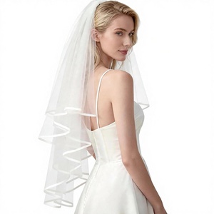 Voile de mariée blanc à deux couches ODM avec peigne, en tulle appliqué, lavable en machine pour femme - Product Image 1