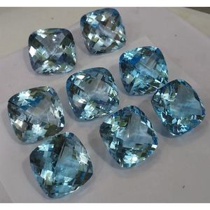 Topaze bleue ciel naturelle, pierres précieuses en vrac, taille damier, pour la fabrication de bijoux, 10x10 mm, forme coussin, qualité supérieure - Product Image 1