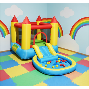 <span class=keywords><strong>Château</strong></span> gonflable 2 en 1 avec toboggan et piscine à jets d'eau, filet de sécurité et conception anti-renversement - Product Image 2