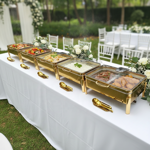 Calentador de Comida Cuadrado Hidráulico de Acero Inoxidable <span class=keywords><strong>Dorado</strong></span> de 9L para Buffet de <span class=keywords><strong>Hotel</strong></span>, con Calentamiento Eléctrico y a Combustible - Product Image 1