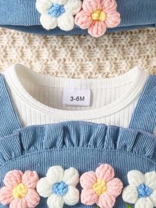 Ensemble trois pièces d'été décontracté pour filles de 0 à 1 an : chemise unie à manches courtes, jupe à bretelles fleuries et bandeau – Polyester/Coton - Product Image 3