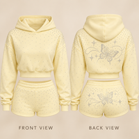 Ensemble assorti personnalisé pour femme avec strass : sweat à capuche court et short à taille élastique – Tenue décontractée