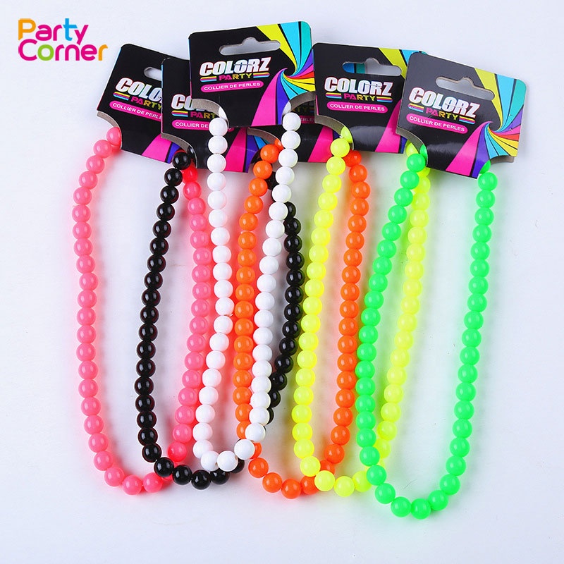 Multiwarna Plastik Perhiasan untuk Anak Perempuan Perempuan Neon Beads Kalung untuk 70S 80S Gaun Pesta Aksesoris