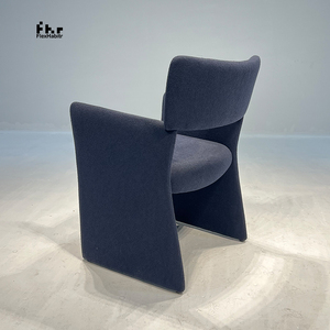 Modern Dark Blue Boucle Dining Armchair Geometric Integrated Frame Upholstered Accent <b>Chair</b> for Hotel Restaurant - Product Image 4