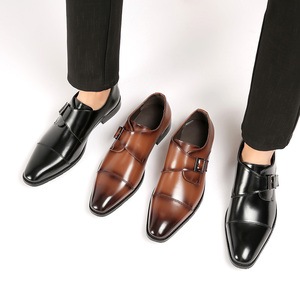 Mocassins de luxe pour hommes de style britannique, à bout carré, en cuir, à enfiler, avec bride de moine, grandes tailles, pour le bureau et les mariages - Product Image 4