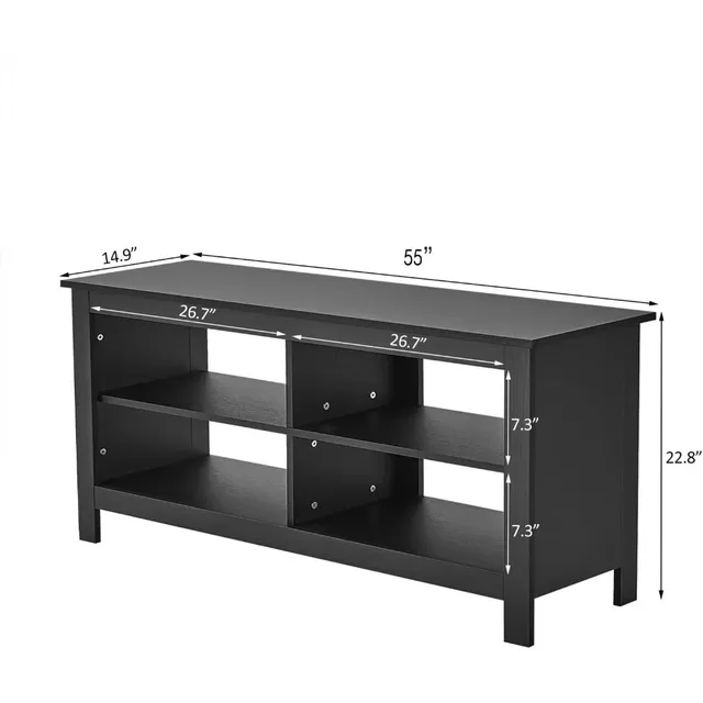 NoEnName_Null Modern Black TV Stand with 4 Cubbies Open Media Storage for 60-Inch TVs 41.2 Lbs Made in China Ships From US