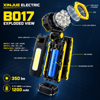 Lampe de travail portable XINJUE B017 OEM ODM personnalisée, 10W LED, 350 lm, 500m, rechargeable, avec base magnétique et crochet de fixation